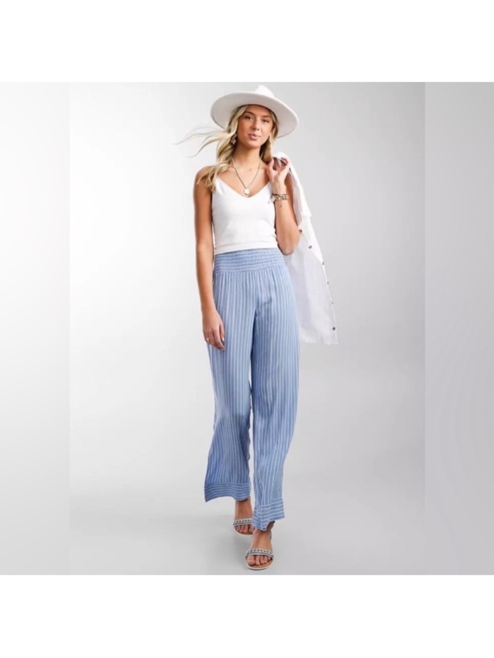 Billabong Light Blue Striped Wide-Leg Trousers - Picture 2 of 6